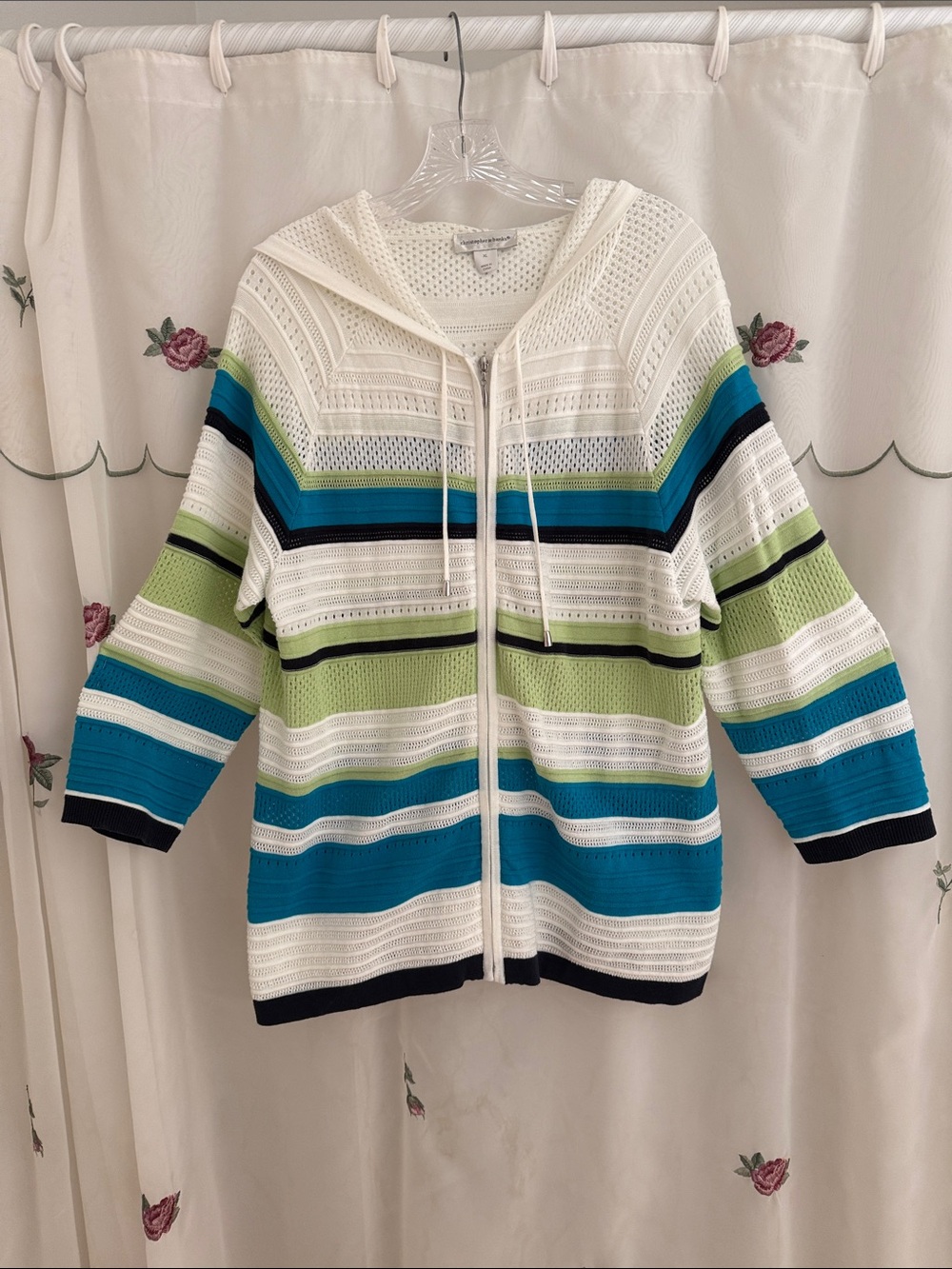 Christopher&Banks Lime Green, Turquoise, White & Black Knit Hooded Cardigan